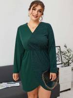 Short Dark Green Plain Plus Size Dresses 150