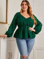 Long Sleeve V neck Elegant Regular Fit Plus Size Blouses 1083