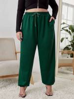 Dark Green Long Pocket Plus Size Sweatpants 5147