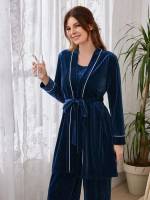  Plain Belted Casual Women Robes 656