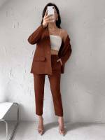  Plain Long Sleeve Lapel Women Clothing 3098