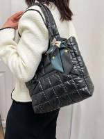 Quilted Dark Grey  Women Tote Bags 239