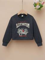  Dark Grey Long Sleeve Crop Girls Sweatshirts 542