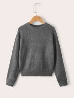 Round Neck Dark Grey Long Sleeve Girls Clothing 9403