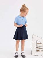 Preppy Pleated Plain Kids Clothing 453