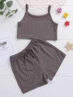 Dark Grey Casual Sleeveless Kids Clothing 9346