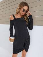  Long Sleeve Dark Grey Regular Fit Maternity Dresses 3771