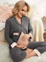 Pocket Dark Grey Long Sleeve Maternity Loungewear 3430