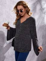 Plain Dark Grey Notched Maternity T-shirts 2640