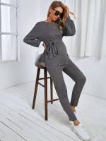 Plain Long Sleeve Dark Grey Maternity Two-piece Suits 234