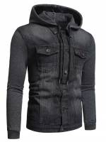 Casual Drawstring Long Sleeve Dark Grey Men Denim Jackets 4453