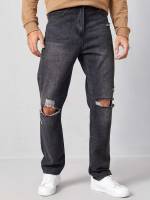 Long Dark Grey Regular Fit Men Jeans 526