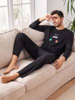 Dark Grey Casual Long Sleeve Underwear  Sleepwear 4372