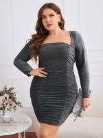  Regular Fit Long Sleeve Ruched Plus Size Dresses 6488