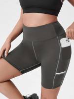  Dark Grey Pocket Plus Size Sports Shorts 6318