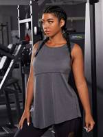  Long Regular Fit Dark Grey Plus Size Sports Tops 5868