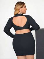 Backless Short Round Neck Plus Size Sweater Dresses 7037