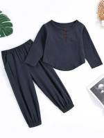  Round Neck Long Sleeve Dark Grey Toddler Boys Clothing 1221