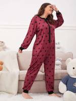  Button Geometric Plus Size Sleep Jumpsuits 932