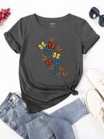 Regular Fit Butterfly Short Sleeve Casual Women Tops, Blouses  Tee 164