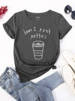 Short Sleeve Regular Fit Dark Grey Women T-Shirts 4220