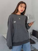 Dark Grey Long Sleeve Patched Women Clothing 6691