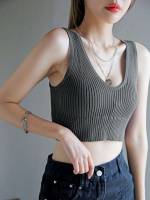 Casual Regular Fit Dark Grey Sleeveless Women Clothing 6413