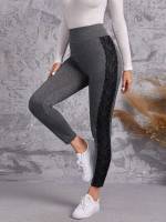 Contrast Lace Dark Grey  Women Leggings 491