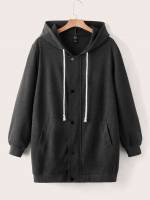 Hooded Plain Drawstring Casual Women Outerwear 639