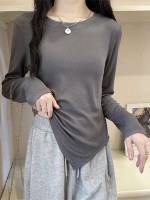 Regular Fit Dark Grey Round Neck Women Clothing 6015