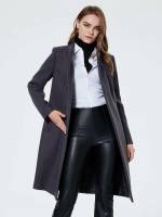  Button Front Dark Grey Plain Women Outerwear 992