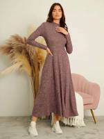 Dark Grey Casual Regular Fit Stand Collar Women Dresses 3695