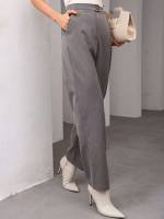 Pocket Long Dark Grey Women Clothing 6404