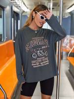 Oversized Casual Dark Grey Women T-Shirts 4869