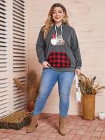 Regular Hooded Long Sleeve Christmas Plus Size Sweatshirts 704