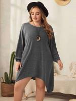 Long Sleeve Short Round Neck Plus Size Dresses 450