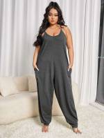  Plain Long Pocket Plus Size Jumpsuits  Bodysuits 190