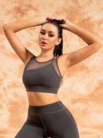  Contrast Mesh Round Neck Dark Grey Sports 1310