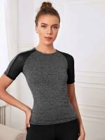 Contrast Mesh Slim Fit Colorblock Women Sports Tees  Tanks 5075