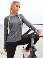 Cut Out Plain Long Sleeve Women Activewear 7827