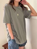 Dark Grey Short Sleeve Round Neck Women Clothing 968