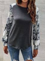 Dark Grey Casual Round Neck Women T-Shirts 8268