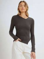 Casual Dark Grey Regular Plain Women T-Shirts 2230