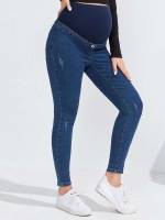 Slim Fit Plain Button Maternity Denim 1638