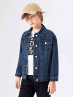 Dark Wash Preppy Regular Fit Long Sleeve Boys Denim Jackets  Coats 1051