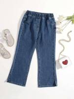 Dark Wash Plain Split Girls Denim 5761