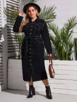  Long Collar Dark Wash Plus Size Denim Dresses 5749