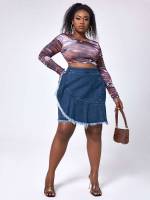 Raw Hem  Short Plus Size Denim 6524