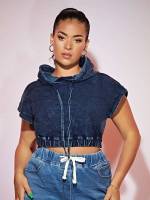 Casual Dark Wash Regular Fit Drawstring Plus Size Denim 4860