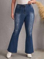  Long Dark Wash Plain Women Plus Clothing 5209